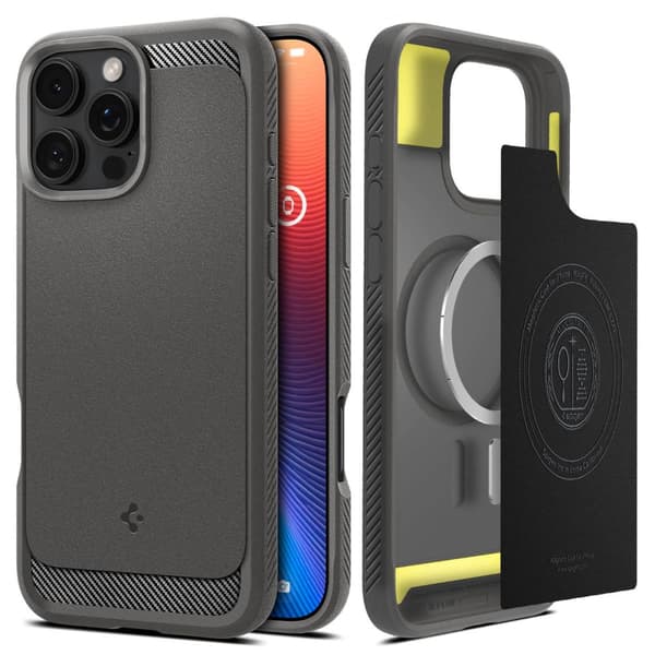 Spigen Rugged Armor Mag Magsafe beskyttelsescover til iPhone 16 Pro Max grå
