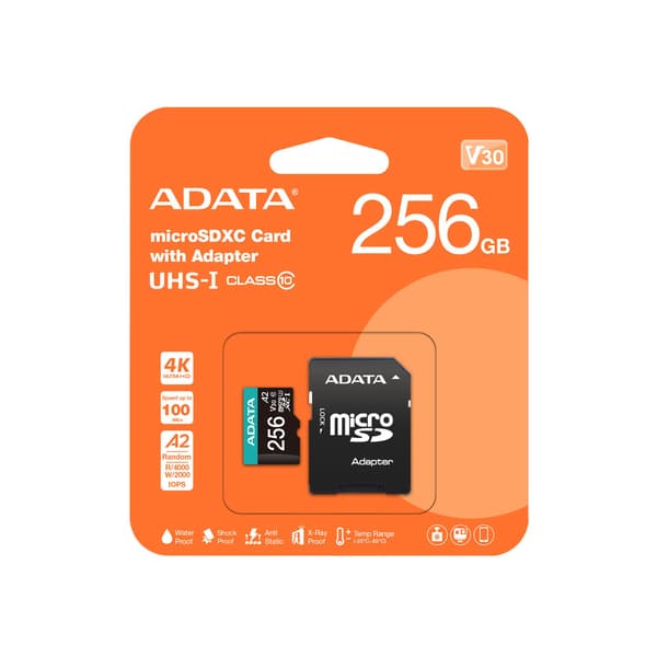 ADATA Premier Pro MicroSDXC 256GB 100R/80W UHS-I U3 Klass 10 A2 V30S + Adapter