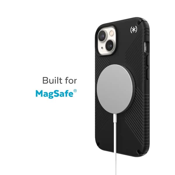 Speck Presidio2 Grip MagSafe - Anti-slip cover til iPhone 14 Plus (Sort/Sort/Hvid)