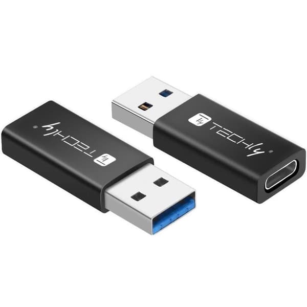 Techly-sovitin USB-A uros–USB-C naaras, USB 3.0, musta