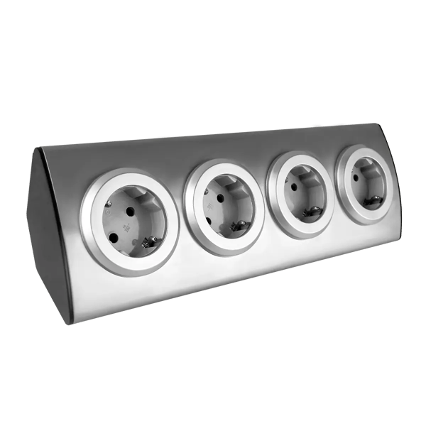 Keittiökalustepistorasia 4x2P+Z (Schuko), tarranauha-asennus, INOX