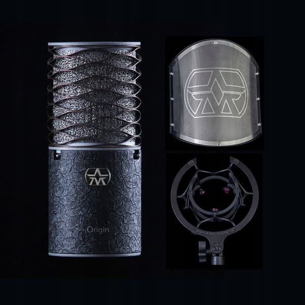 Aston Microphones Origin Black Bundle -kondensaattorimikrofoni + pidike + pop-filtteri