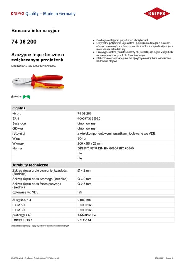 KNIPEX-voimasivuleikkurit, eristetyt, 200 mm