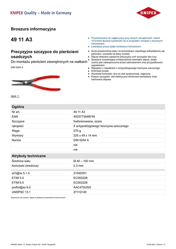 KNIPEX Tarkkuuslukkorengaspihdit