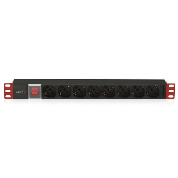 Techly 102635 Strømskinne Rack 19\" 1U, 8x Schuko, Kabel C20 3m