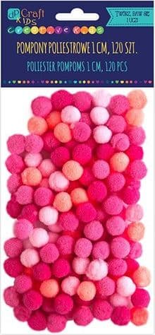 Polyester rosa pomponer 1cm rosa 120st mix