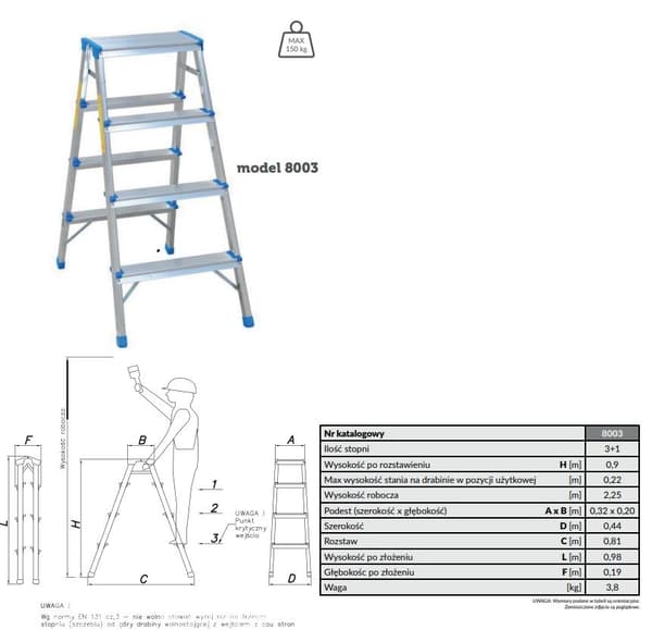 ALUMINIUMSTEGE DUBBELSIDIG 90CM 3 STEG + PLATTFORM