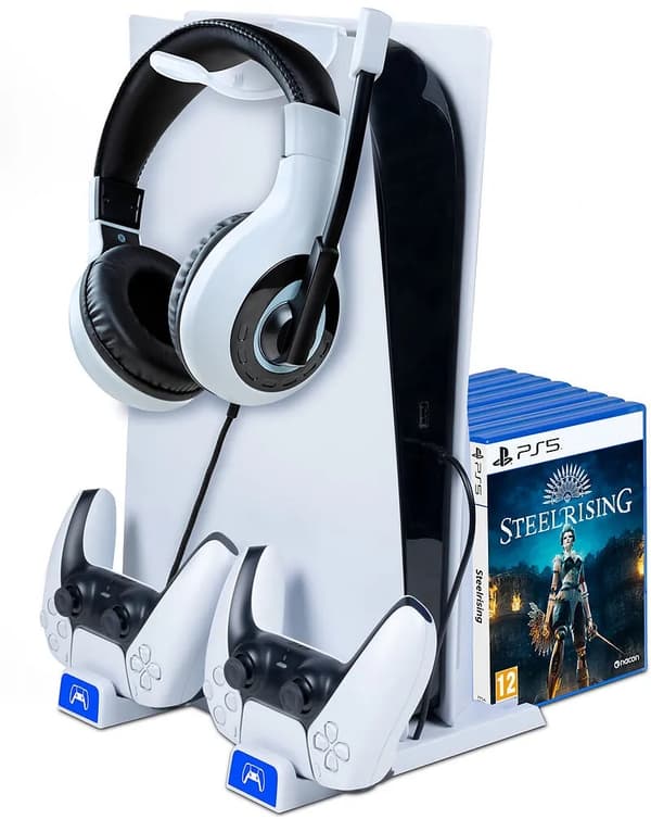 BIG BEN PS5/PS5 Slim konsolstativ med oplader til DualSense
