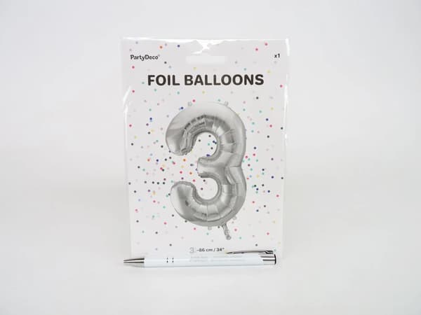 Party Deco Folieballong Nummer \"3\", 86cm, silver universal
