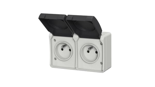 Dubbeluttag med utanpåliggande jordning med lock Aqua Plus IP54 grå/40115