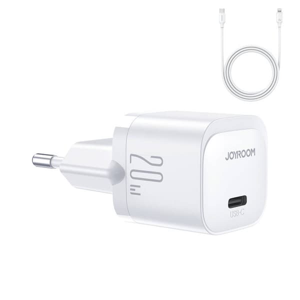 USB C 20W PD Mini-oplader med USB-C-kabel – Lightning Joyroom JR-TCF02 – Hvid