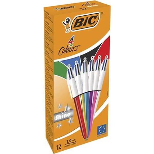 Sæt med kuglepenne Bic Shine Sølv 12 dele 1 enhed