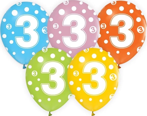 GoDan Ilmapallot numeroilla: 3, 12\"/ 5 kpl. Godan