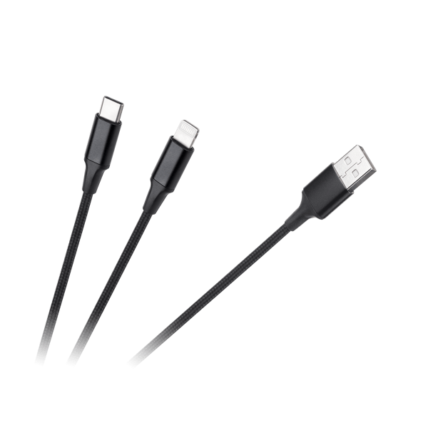 USB A -liitin - USB C -liitin/ Lightning-liitin (2-in-1) 1m
