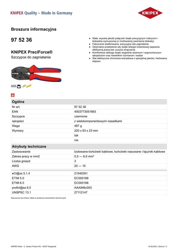 KNIPEX PreciForce - falsetang