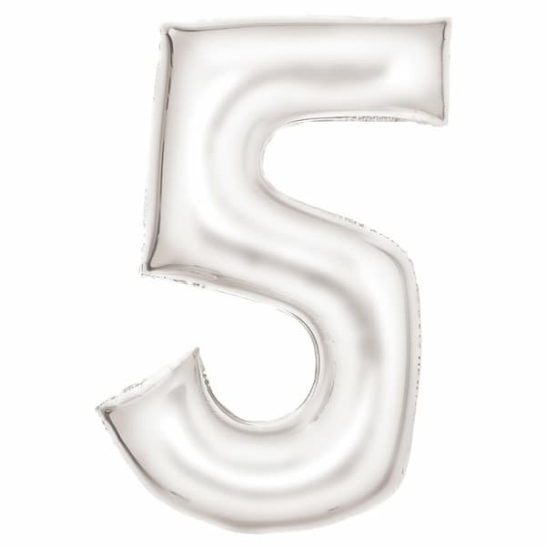 Folieballong nummer 5 satin vit 86cm 9917297