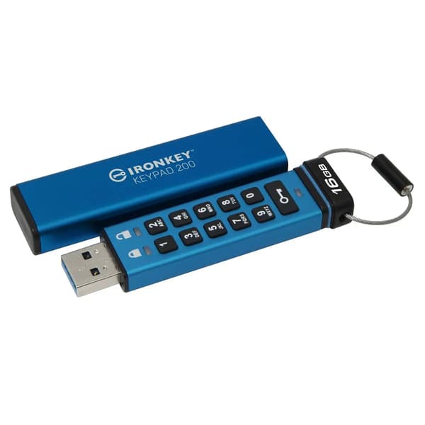 Kingston USB-flashdrev IronKey Keypad 200 - USB 3.1 Gen 1 - 16 GB - blå