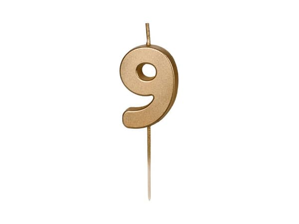 Syntymäpäiväkakun numero 9, 4,5 cm, kulta