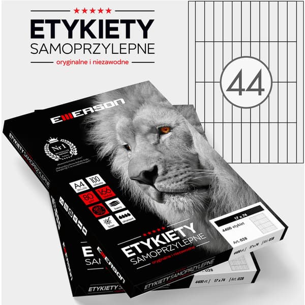 ETIKETTER 74 X 17.0 MM. 44 ST/A4 EMERSON UNIVERSAL