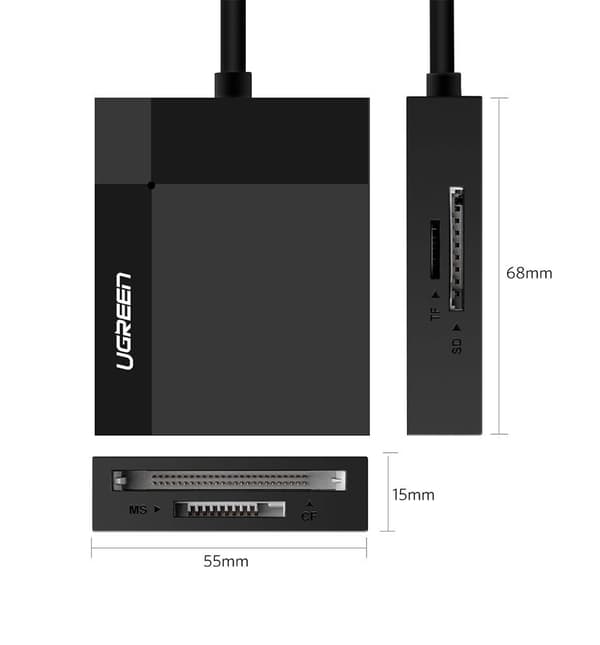 Ugreen USB 3.0 SD / Micro SD / CF / MS -muistikortinlukija, musta (CR125 30333)