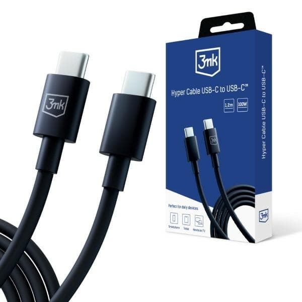 3MK HYPER KABEL USB-C - USB-C 100W 1.2M SORT/SORT KABEL