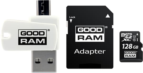 GOODRAM 128GB microSDXC klass 10 UHS I + adapter + läsare