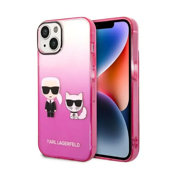 Karl Lagerfeld Gradient Ikonik Karl&Choupette Cover til iPhone 14 Plus - Pink