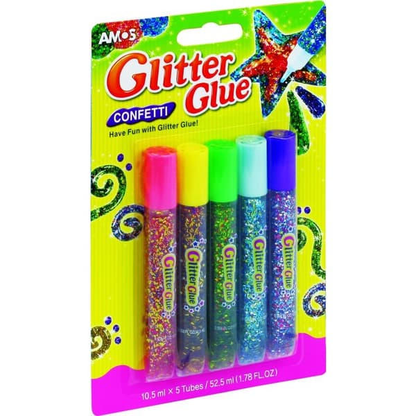 Amos Glitter Glue Confetti 5 väriä