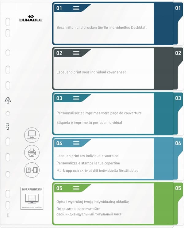 Robust register A4 + 5-delt 1-5 farveblokke + gennemsigtig form