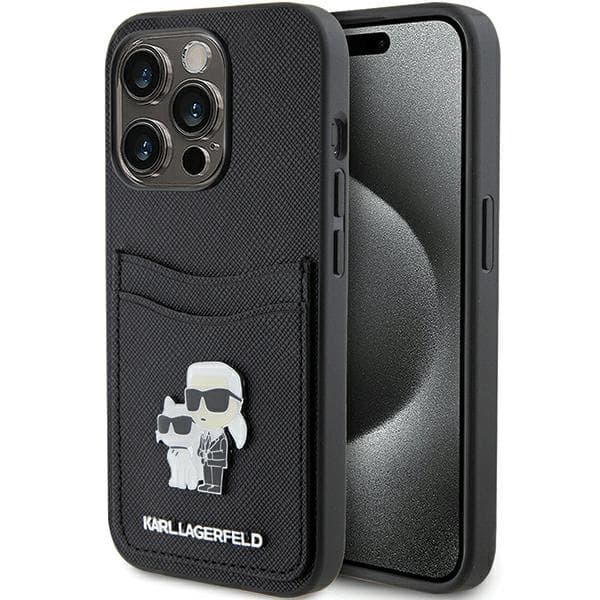 Karl Lagerfeld KLHCP15LSAPKCNPK etui til iPhone 15 Pro 6,1\" sort/sort hardcase Saffiano Cardslot Karl