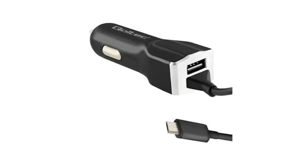 AUTOLATURI (virtasovitin) QOLTEC 5V/3.4A 1xUSB+ MICRO USB -KAAPELI