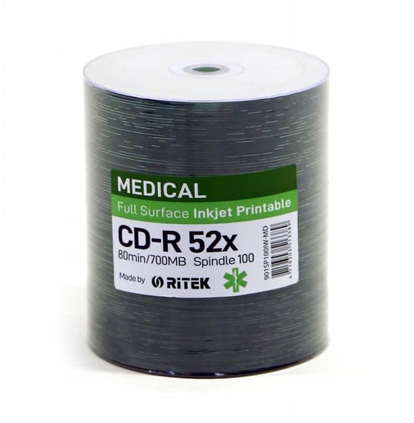 TRAXDATA CD-R 700MB 52X MEDICINSK VIT BLÄCKSTRÅLE UTSKRIVBAR SP*100