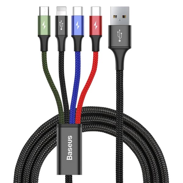 Baseus-kabel snabb 4-i-1 för Lightning + Type-C(2) + Micro 3.5A 1.2m svart (CA1T4-B01)