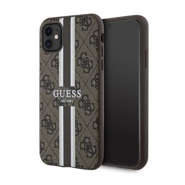 Etui Guess 4G Printed Stripes MagSafe til iPhone 11 / Xr - brun