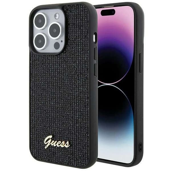 Original GUESS Hardcase GUHCP15LPMSDGSK för iPhone 15 PLUS (Disco Script Metal / svart)