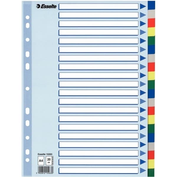 Esselte faneblade PP A4 20-delt farved