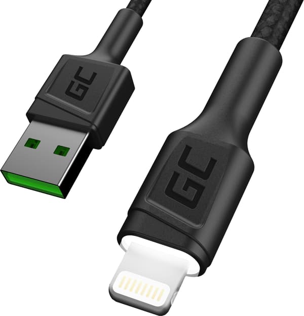 USB > Lightning (ST-ST) 2m Green Cell Bakgrundsbelysning Vit LED Svart