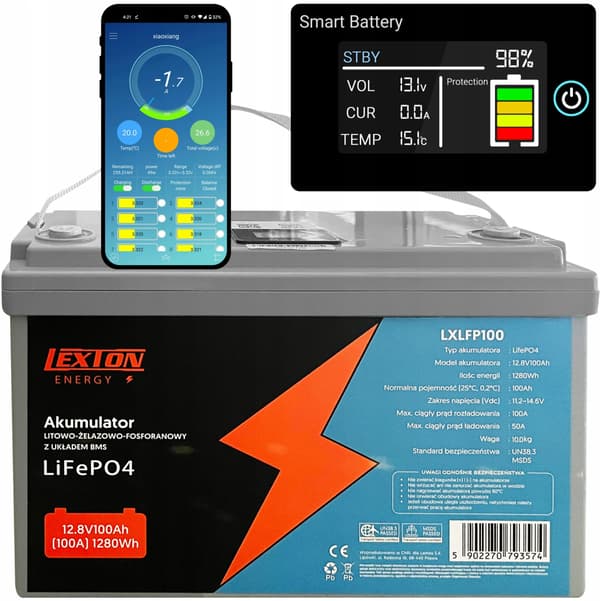 LITIUMRAUTAFOSFAATTIPARISTO BMS LiFePO4 LCD/Bluetooth 12.8V 70Ah