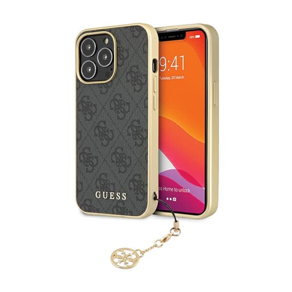 Guess 4G Charms Collection -kuori iPhone 14 Pro Maxille – harmaa