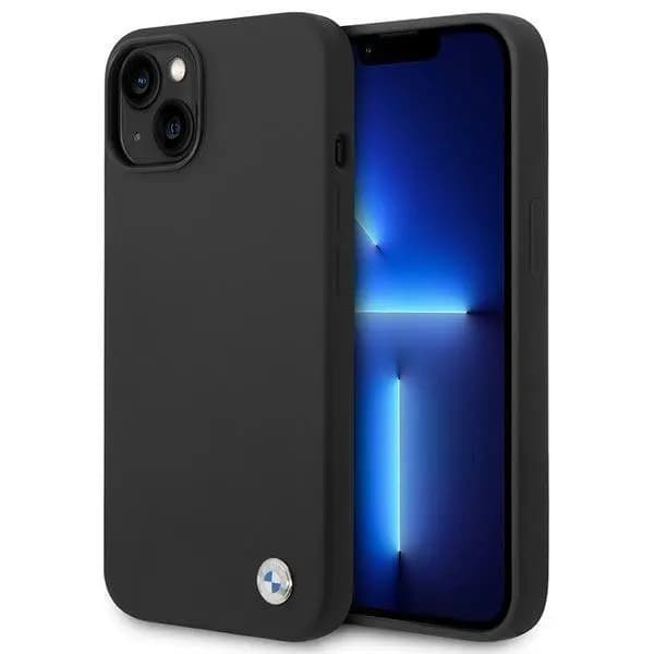 BMW Silikone Metal Logo Cover til iPhone 14 - Sort