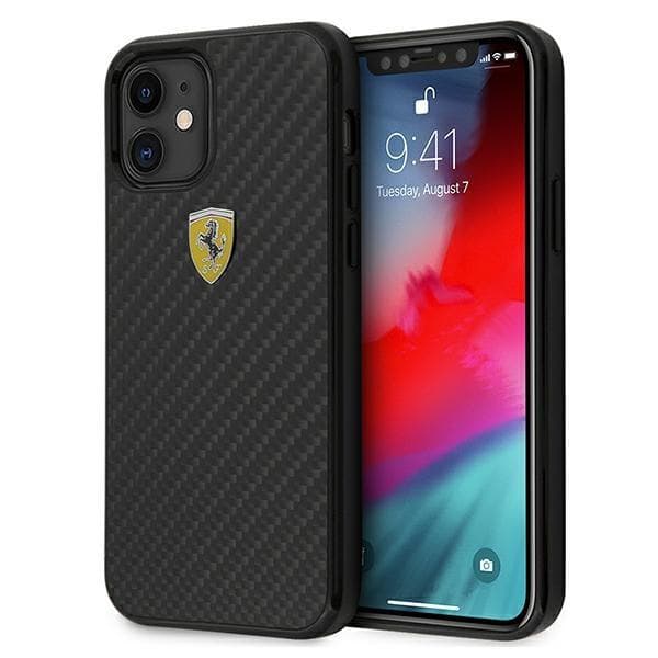 Ferrari FERCAHCP12SBK iPhone 12 mini 5.4\" sort/sort Hardcase On Track Real Carbon