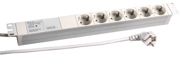 Strømskinne EFB 19\" 1HE 6 x CEE 7/3, med fuldt område