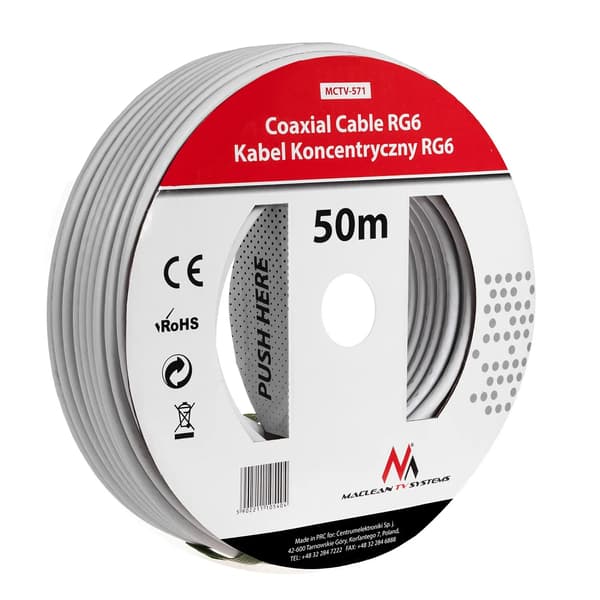 Maclean Antennkabel, 50m, Vit (MCTV-571)