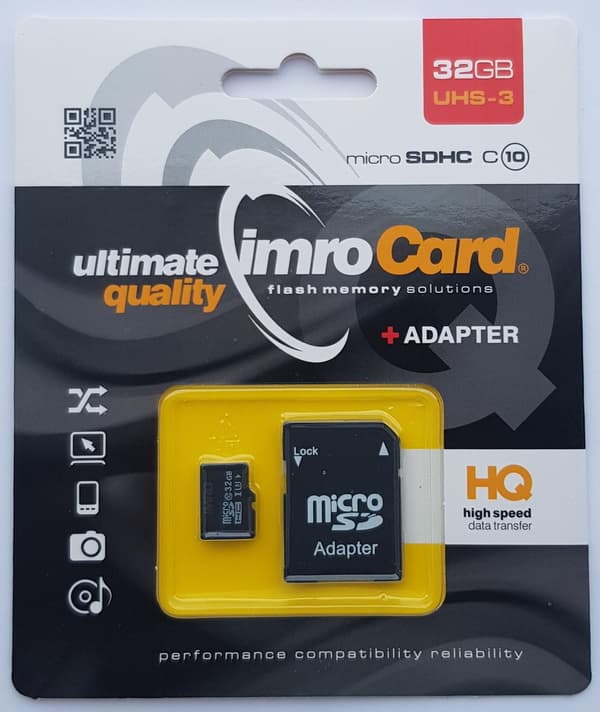 IMRO microSD 32GB CLASS 10 UHS 3 100MB/s minneskort med SD-adapter