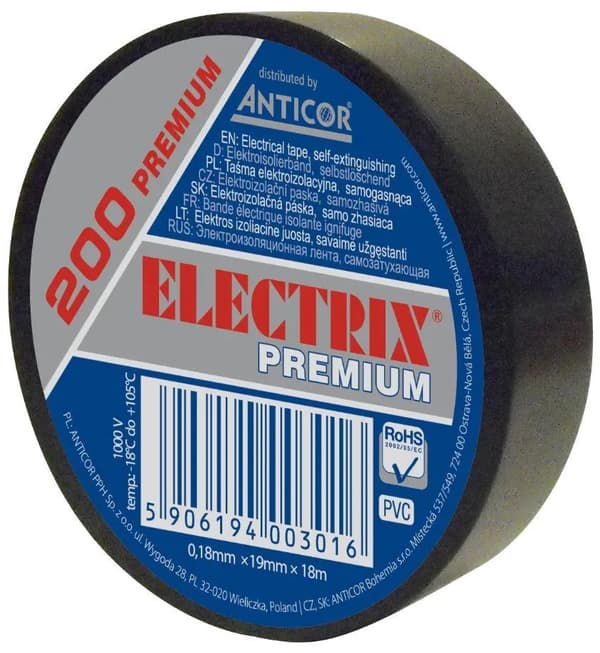 Anticor Sähköeristysteippi ELECTRIX 200 PREMIUM 19mm 18m musta