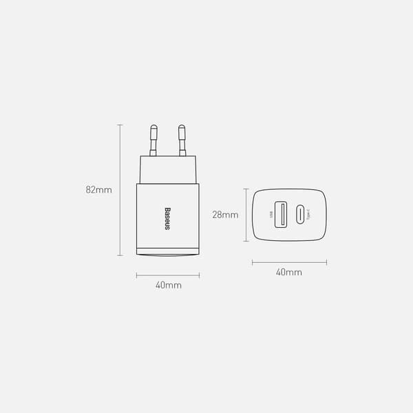 Baseus Rejseoplader Kompakt Hurtigoplader U+C 20W EU Sort (CCXJ-B01)