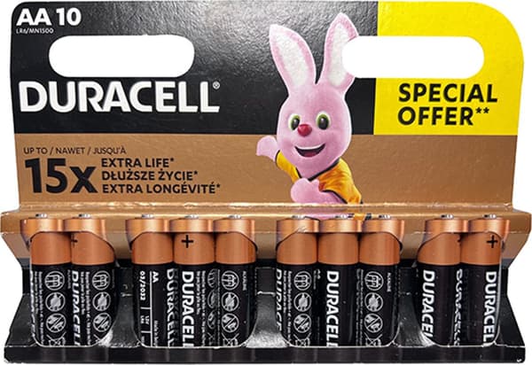 Alkaliparisto, AA, 1,5V, Duracell, läpipainopakkaus, 10 kpl, 42308, Basic