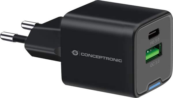 Oplader Conceptronic CONCEPTRONIC Ladegerät 2Port 20W,1xUSB-C,1xUSB-A 1.5m sw