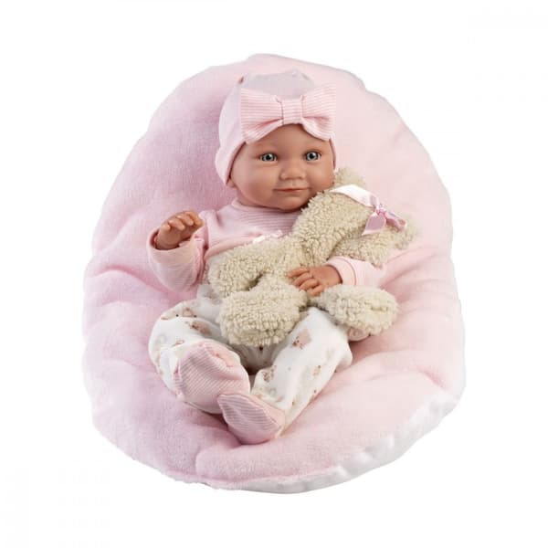 Nico baby vinyldukke med lyserød pude 40cm