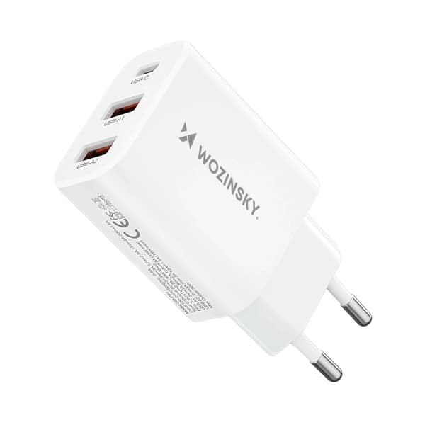 Wozinsky CWCUCW 30W USB-C / 2 x USB-A -seinälaturi - valkoinen